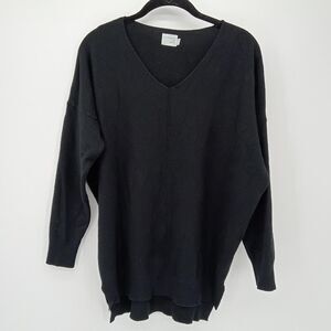Dreamers by Debut Black V Neck Sweater S/M Front Seam High Low Slouchy